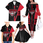 Personalized Essendon Bombers Family Matching Off The Shoulder Long Sleeve Dress and Hawaiian Shirt Modern Geometric Sports Graphic Style