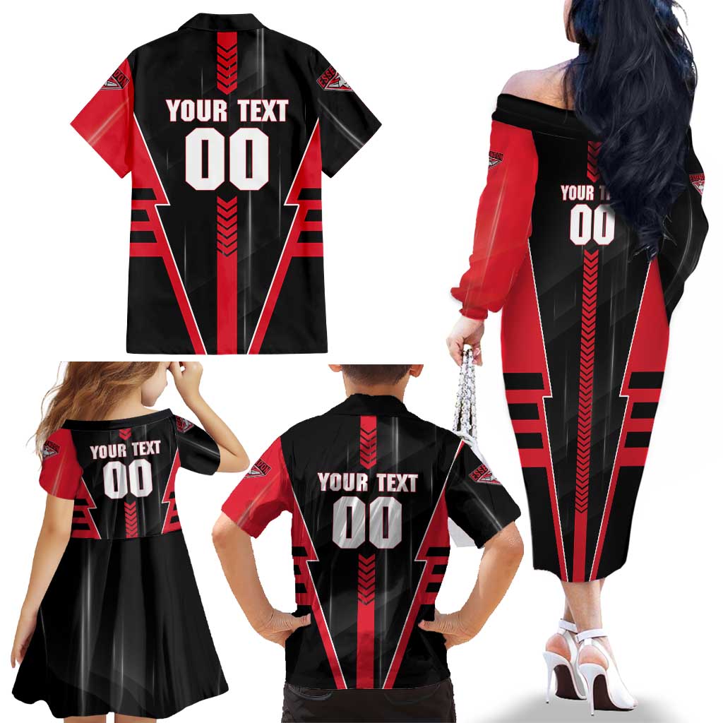 Personalized Essendon Bombers Family Matching Off The Shoulder Long Sleeve Dress and Hawaiian Shirt Modern Geometric Sports Graphic Style