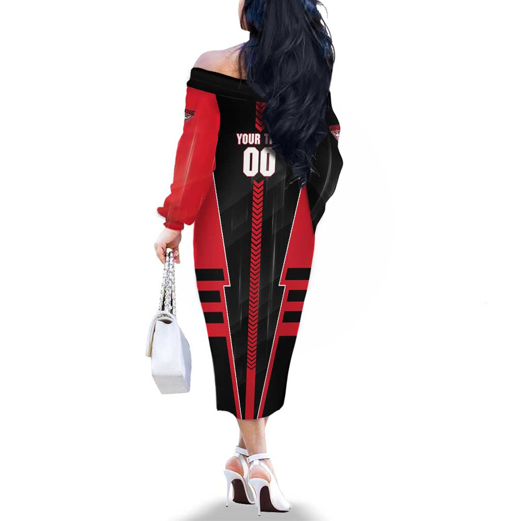 Personalized Essendon Bombers Family Matching Off The Shoulder Long Sleeve Dress and Hawaiian Shirt Modern Geometric Sports Graphic Style