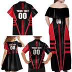 Personalized Essendon Bombers Family Matching Off Shoulder Maxi Dress and Hawaiian Shirt Modern Geometric Sports Graphic Style