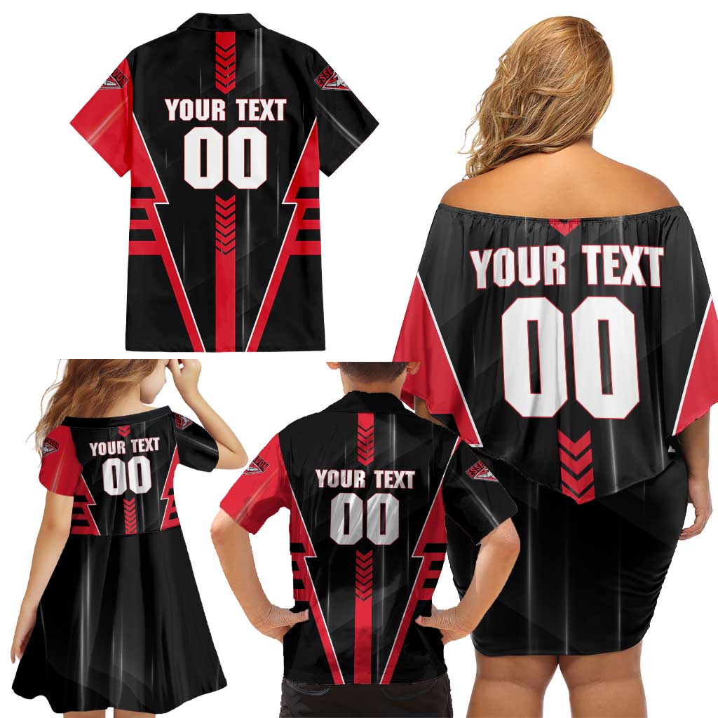 Personalized Essendon Bombers Family Matching Off Shoulder Short Dress and Hawaiian Shirt Modern Geometric Sports Graphic Style