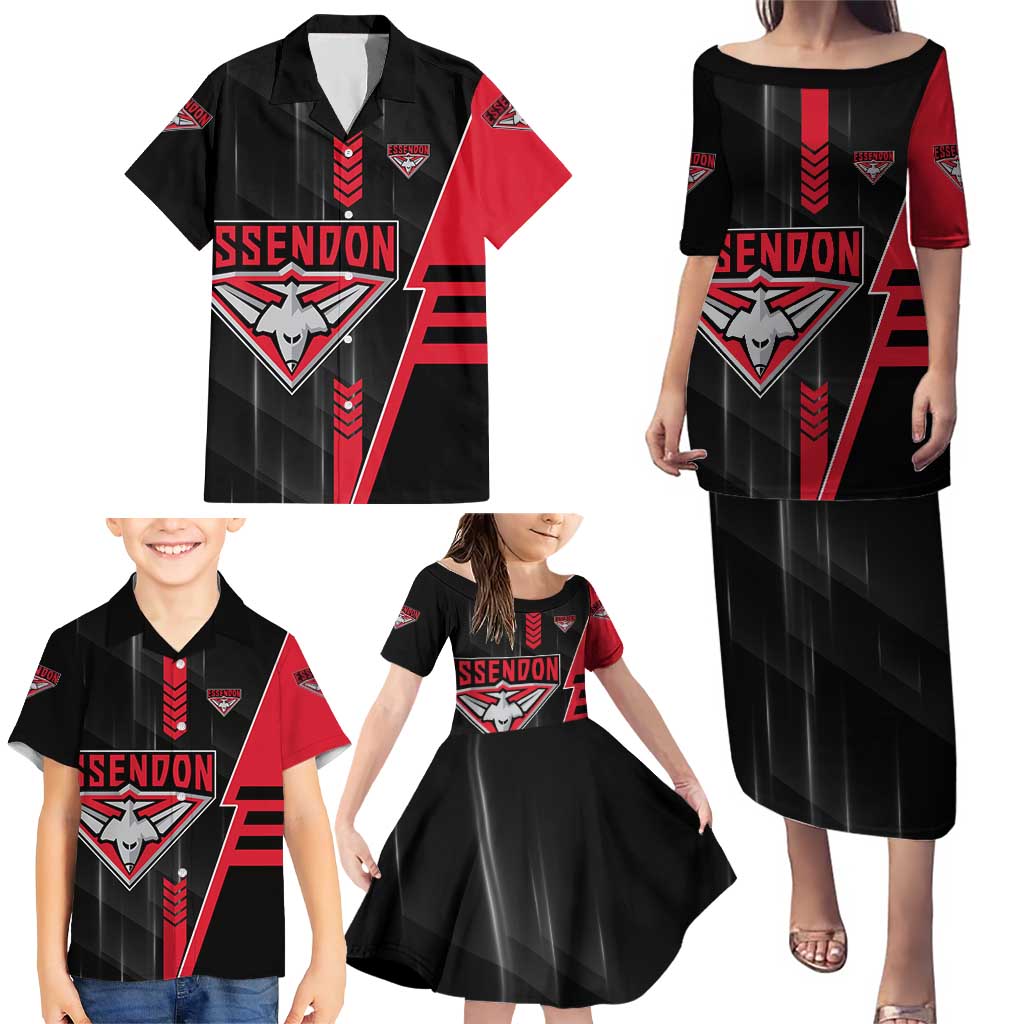 Personalized Essendon Bombers Family Matching Puletasi and Hawaiian Shirt Modern Geometric Sports Graphic Style