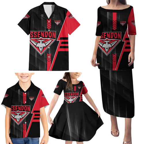Personalized Essendon Bombers Family Matching Puletasi and Hawaiian Shirt Modern Geometric Sports Graphic Style
