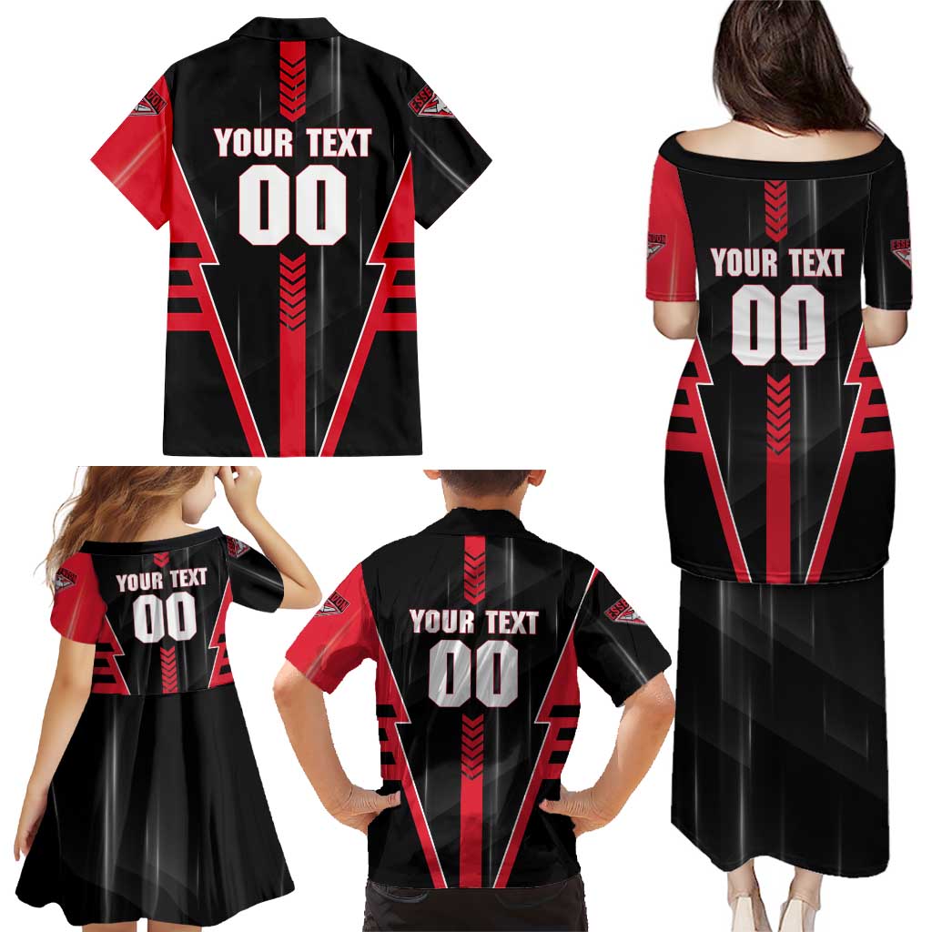 Personalized Essendon Bombers Family Matching Puletasi and Hawaiian Shirt Modern Geometric Sports Graphic Style