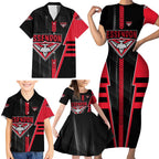 Personalized Essendon Bombers Family Matching Short Sleeve Bodycon Dress and Hawaiian Shirt Modern Geometric Sports Graphic Style