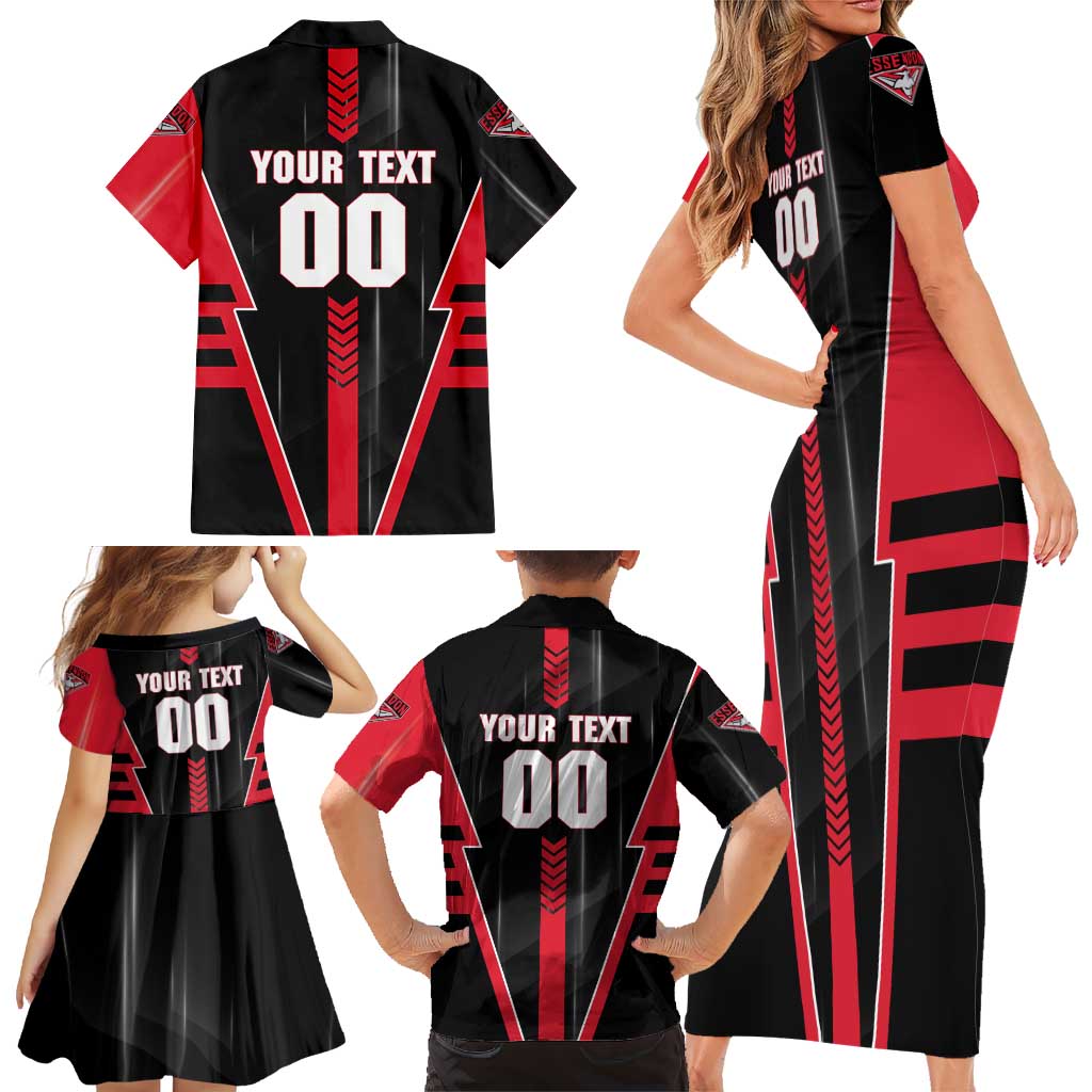 Personalized Essendon Bombers Family Matching Short Sleeve Bodycon Dress and Hawaiian Shirt Modern Geometric Sports Graphic Style