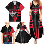 Personalized Essendon Bombers Family Matching Summer Maxi Dress and Hawaiian Shirt Modern Geometric Sports Graphic Style