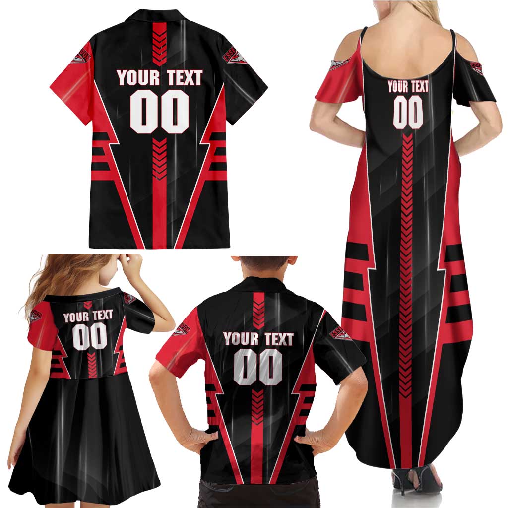 Personalized Essendon Bombers Family Matching Summer Maxi Dress and Hawaiian Shirt Modern Geometric Sports Graphic Style