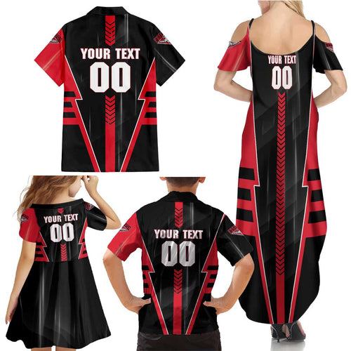 Personalized Essendon Bombers Family Matching Summer Maxi Dress and Hawaiian Shirt Modern Geometric Sports Graphic Style
