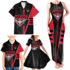 Personalized Essendon Bombers Family Matching Tank Maxi Dress and Hawaiian Shirt Modern Geometric Sports Graphic Style