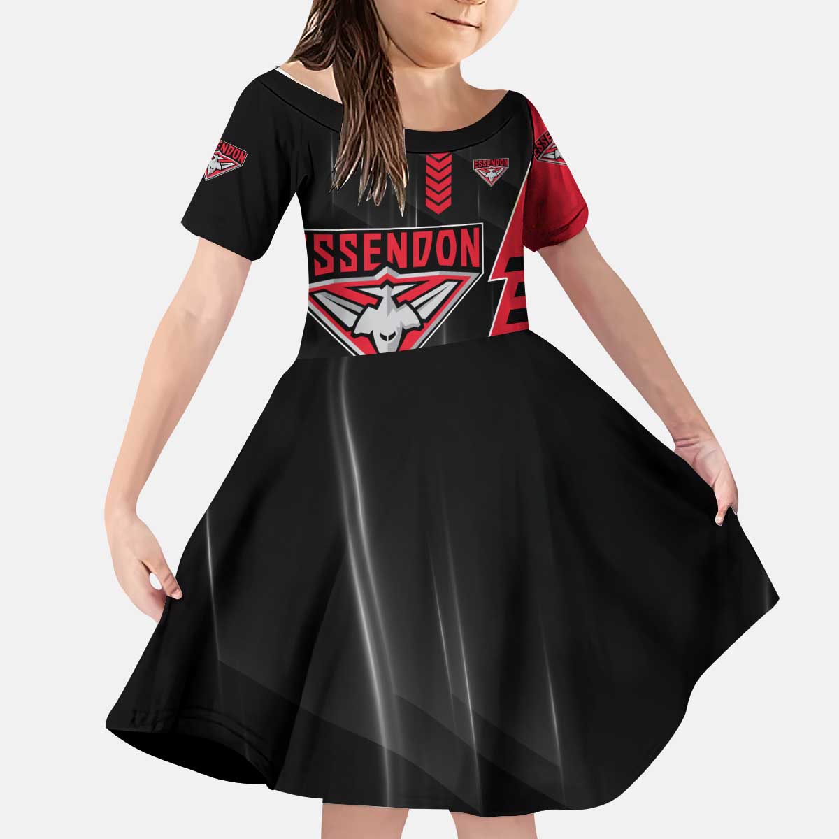 Personalized Essendon Bombers Kid Short Sleeve Dress Modern Geometric Sports Graphic Style