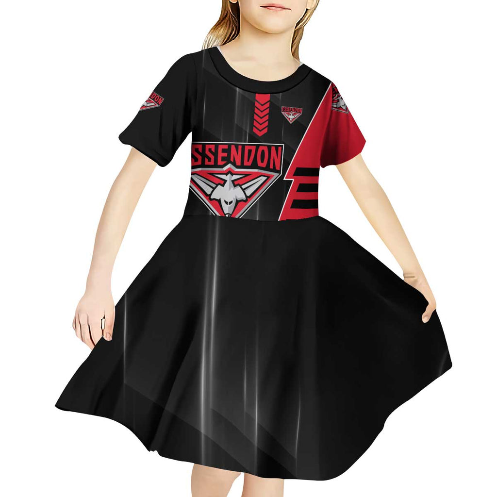 Personalized Essendon Bombers Kid Short Sleeve Dress Modern Geometric Sports Graphic Style