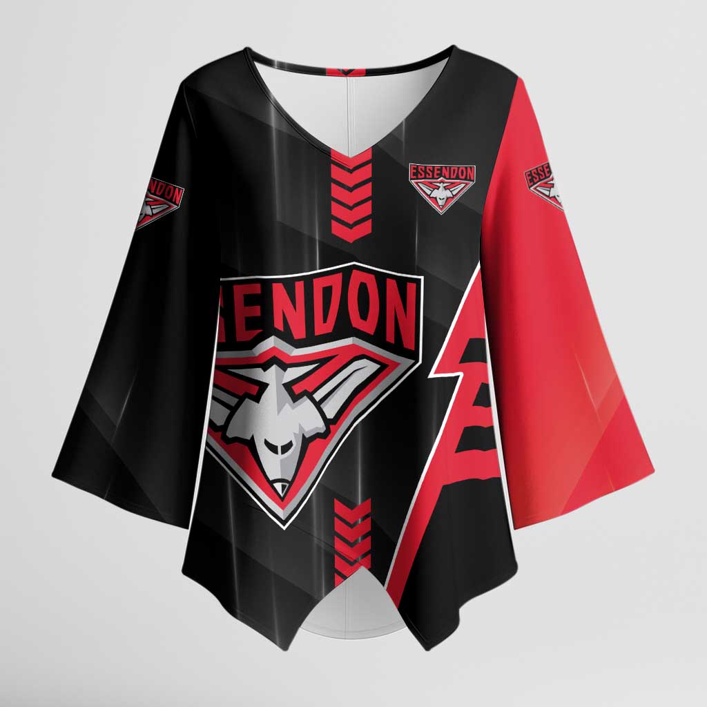 Personalized Essendon Bombers Kimono Sleeve Blouse Modern Geometric Sports Graphic Style