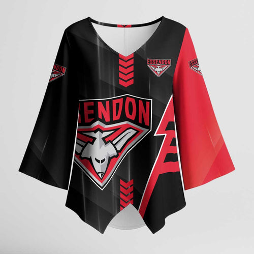 Personalized Essendon Bombers Kimono Sleeve Blouse Modern Geometric Sports Graphic Style