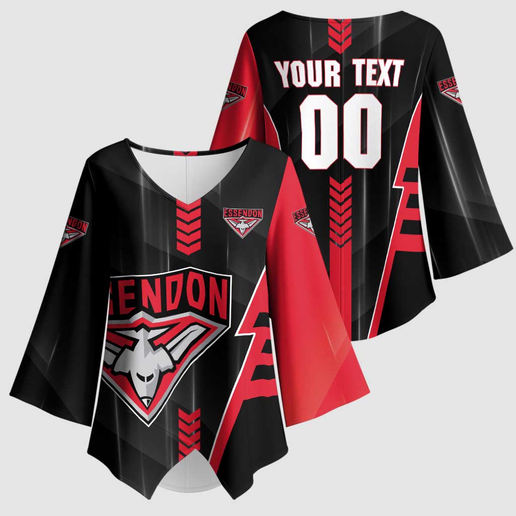 Personalized Essendon Bombers Kimono Sleeve Blouse Modern Geometric Sports Graphic Style