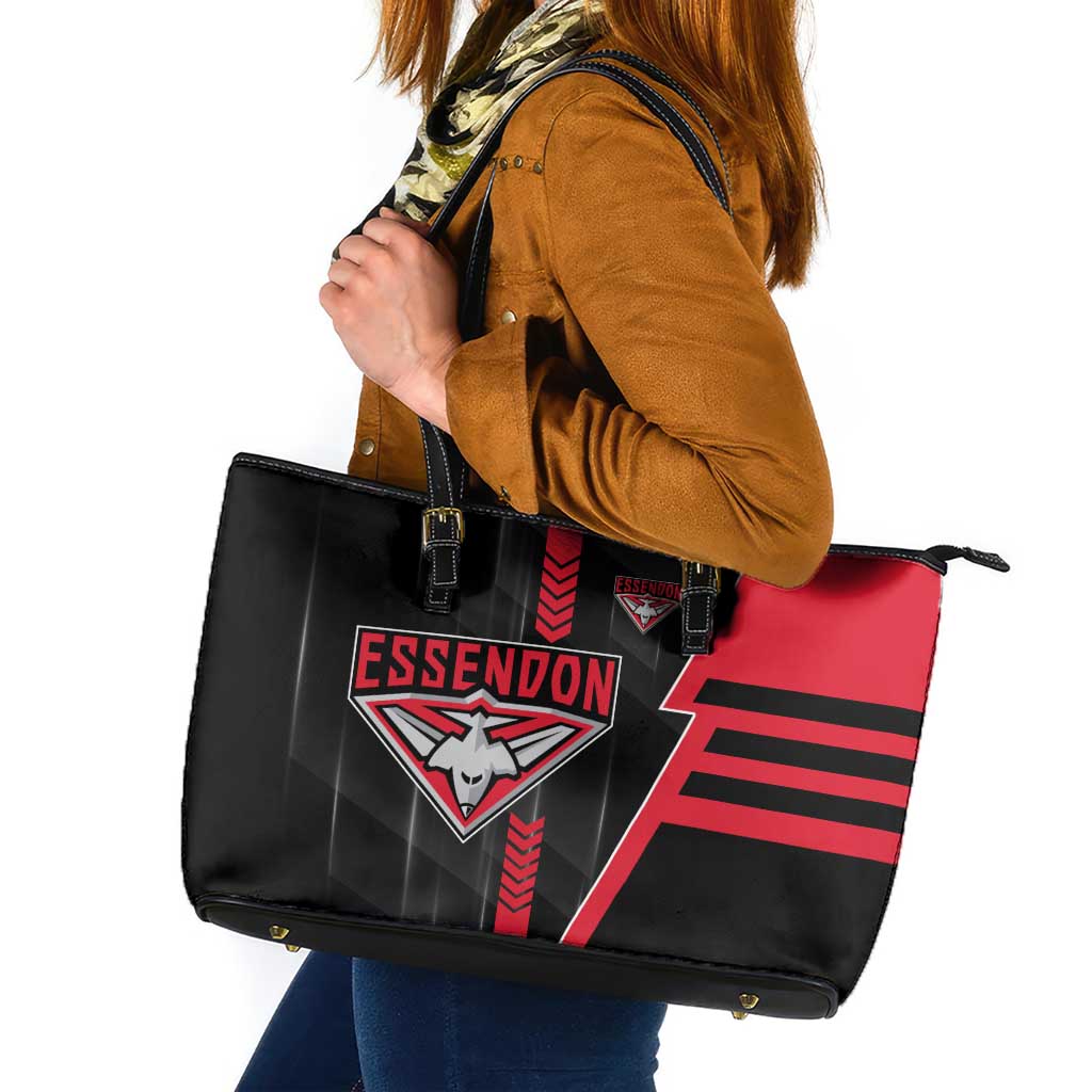 Essendon Bombers Leather Tote Bag Modern Geometric Sports Graphic Style