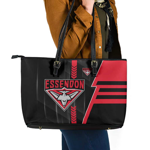 Essendon Bombers Leather Tote Bag Modern Geometric Sports Graphic Style