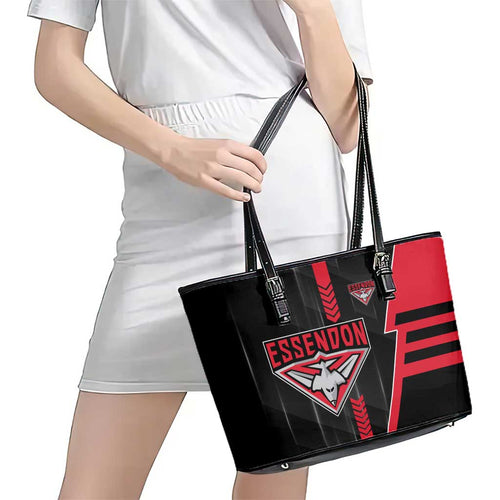 Essendon Bombers Leather Tote Bag Modern Geometric Sports Graphic Style