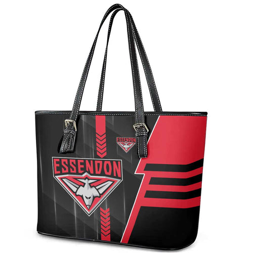 Essendon Bombers Leather Tote Bag Modern Geometric Sports Graphic Style