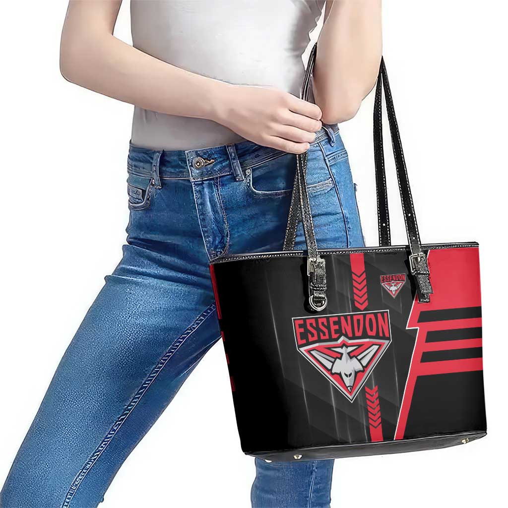 Essendon Bombers Leather Tote Bag Modern Geometric Sports Graphic Style