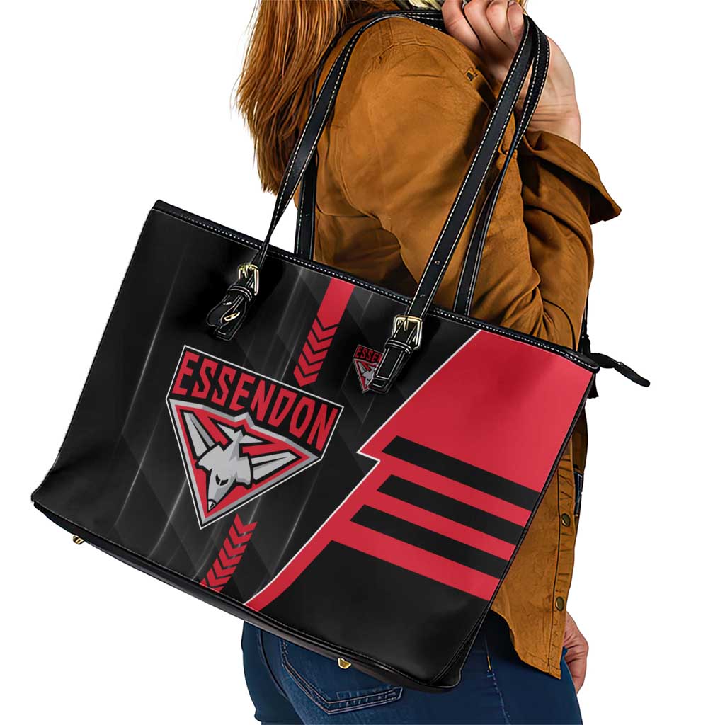 Essendon Bombers Leather Tote Bag Modern Geometric Sports Graphic Style
