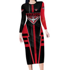 Personalized Essendon Bombers Long Sleeve Bodycon Dress Modern Geometric Sports Graphic Style