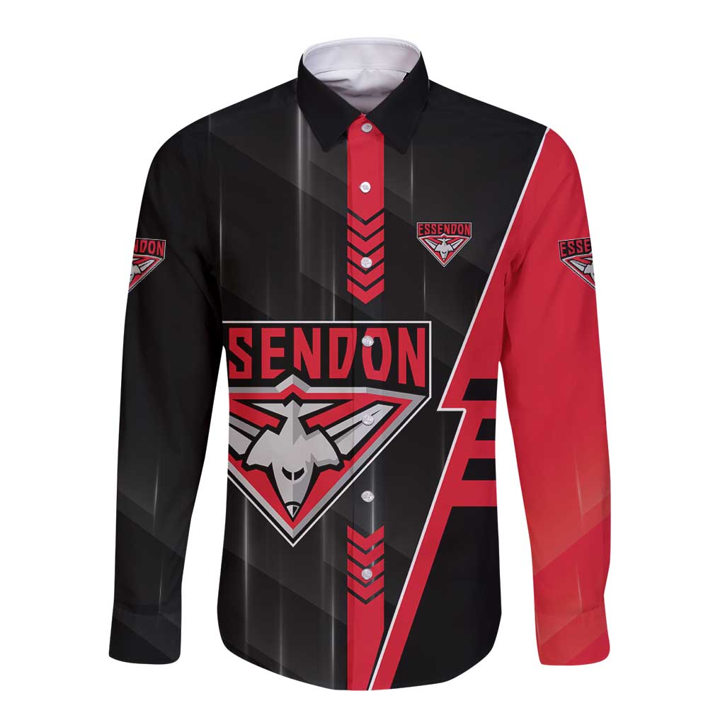 Personalized Essendon Bombers Long Sleeve Button Shirt Modern Geometric Sports Graphic Style