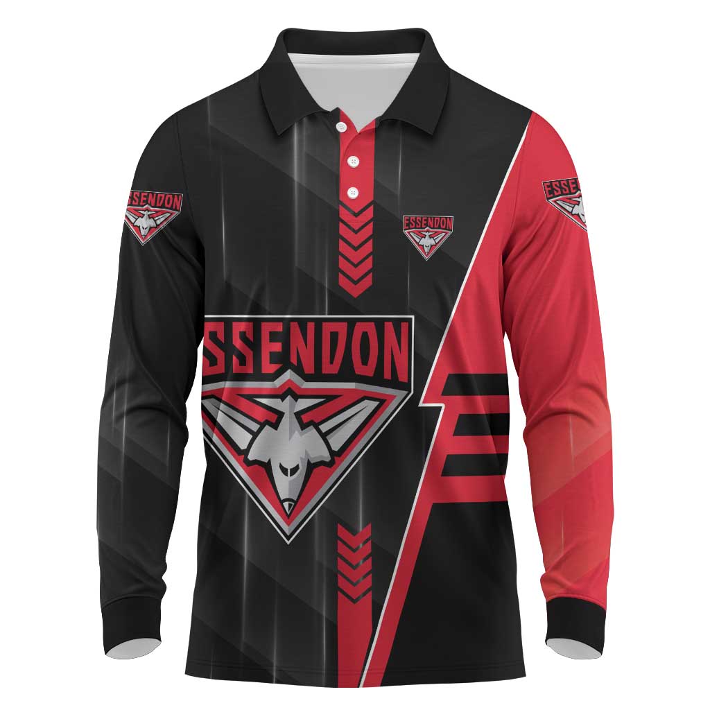 Personalized Essendon Bombers Long Sleeve Polo Shirt Modern Geometric Sports Graphic Style
