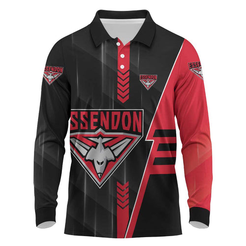 Personalized Essendon Bombers Long Sleeve Polo Shirt Modern Geometric Sports Graphic Style