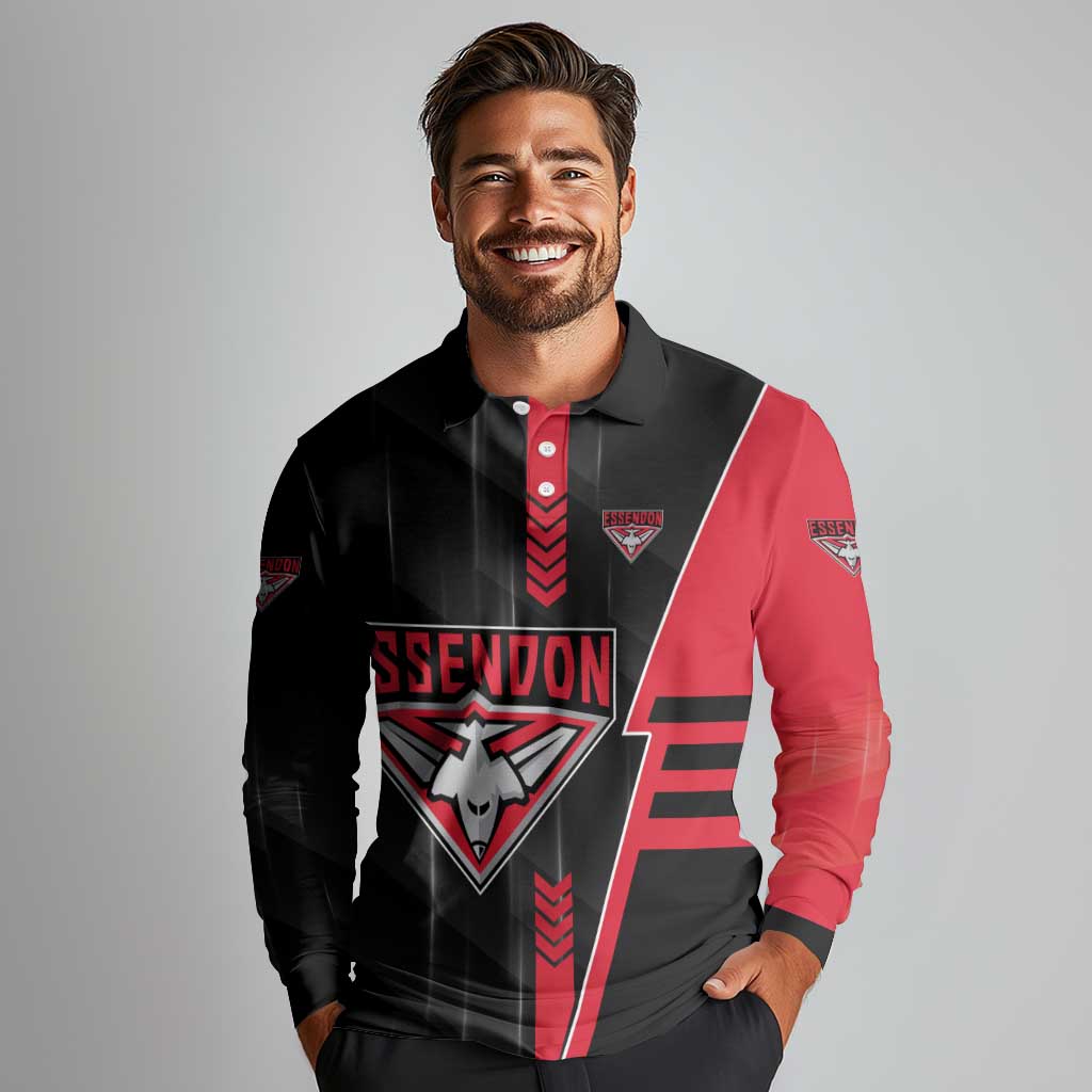 Personalized Essendon Bombers Long Sleeve Polo Shirt Modern Geometric Sports Graphic Style