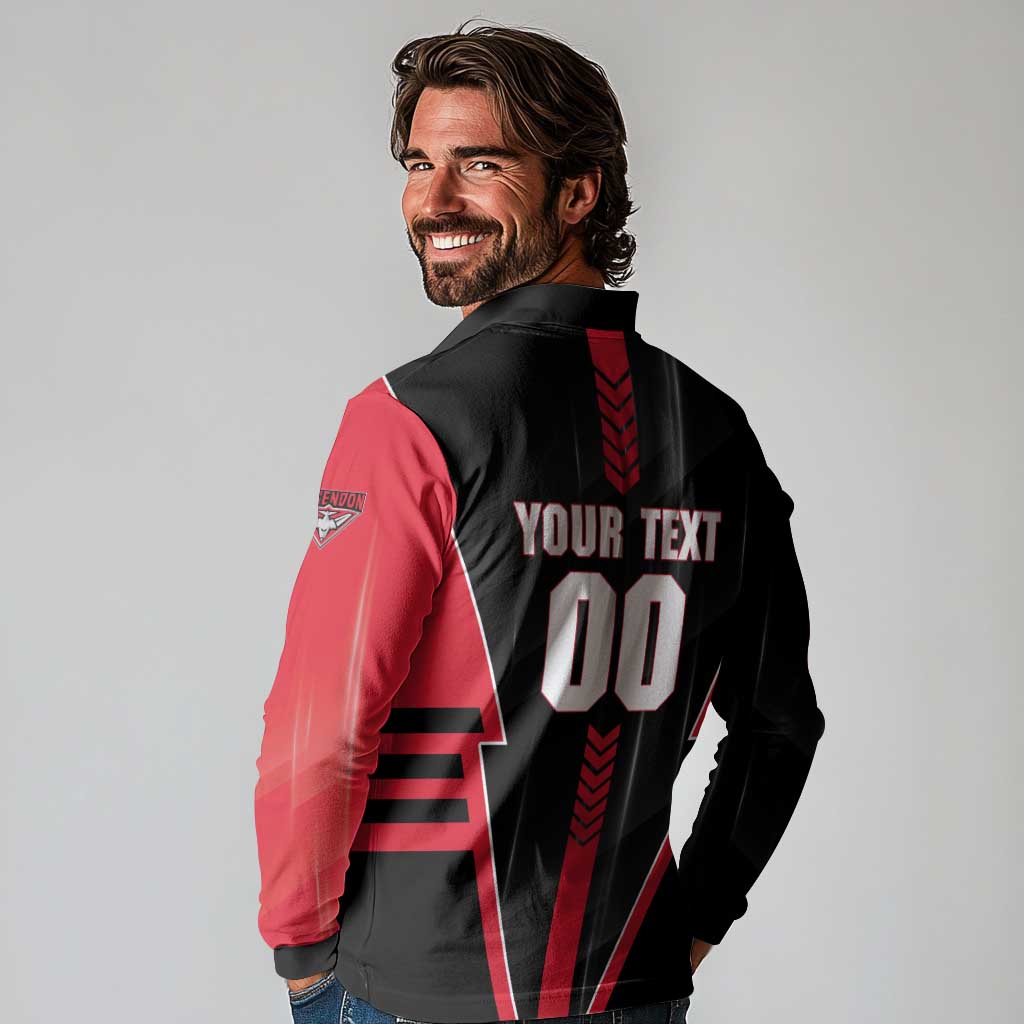 Personalized Essendon Bombers Long Sleeve Polo Shirt Modern Geometric Sports Graphic Style