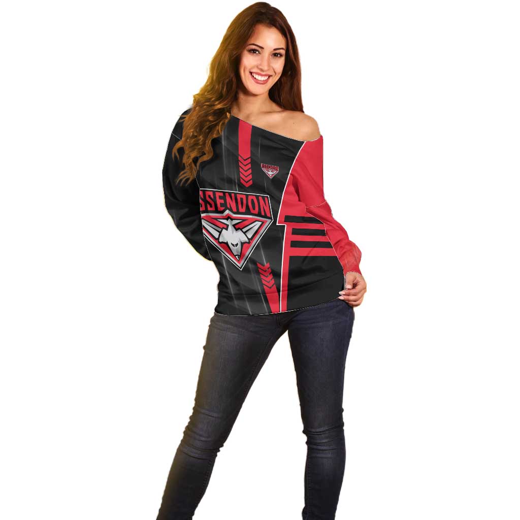 Personalized Essendon Bombers Off Shoulder Sweater Modern Geometric Sports Graphic Style