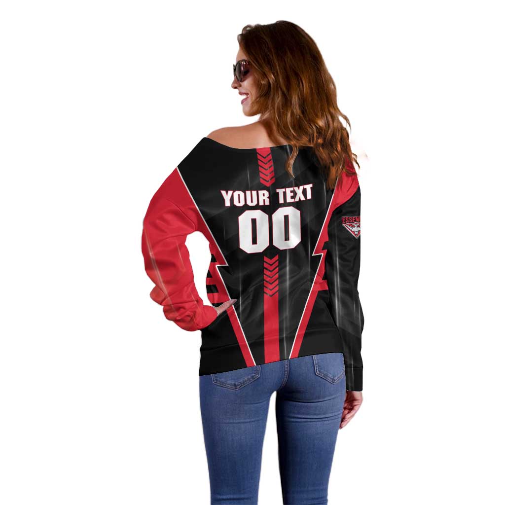 Personalized Essendon Bombers Off Shoulder Sweater Modern Geometric Sports Graphic Style