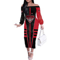 Personalized Essendon Bombers Off The Shoulder Long Sleeve Dress Modern Geometric Sports Graphic Style