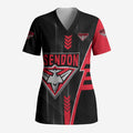 Personalized Essendon Bombers Scrub Top Modern Geometric Sports Graphic Style
