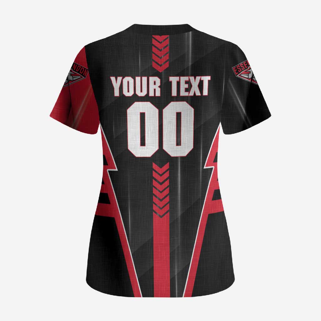 Personalized Essendon Bombers Scrub Top Modern Geometric Sports Graphic Style