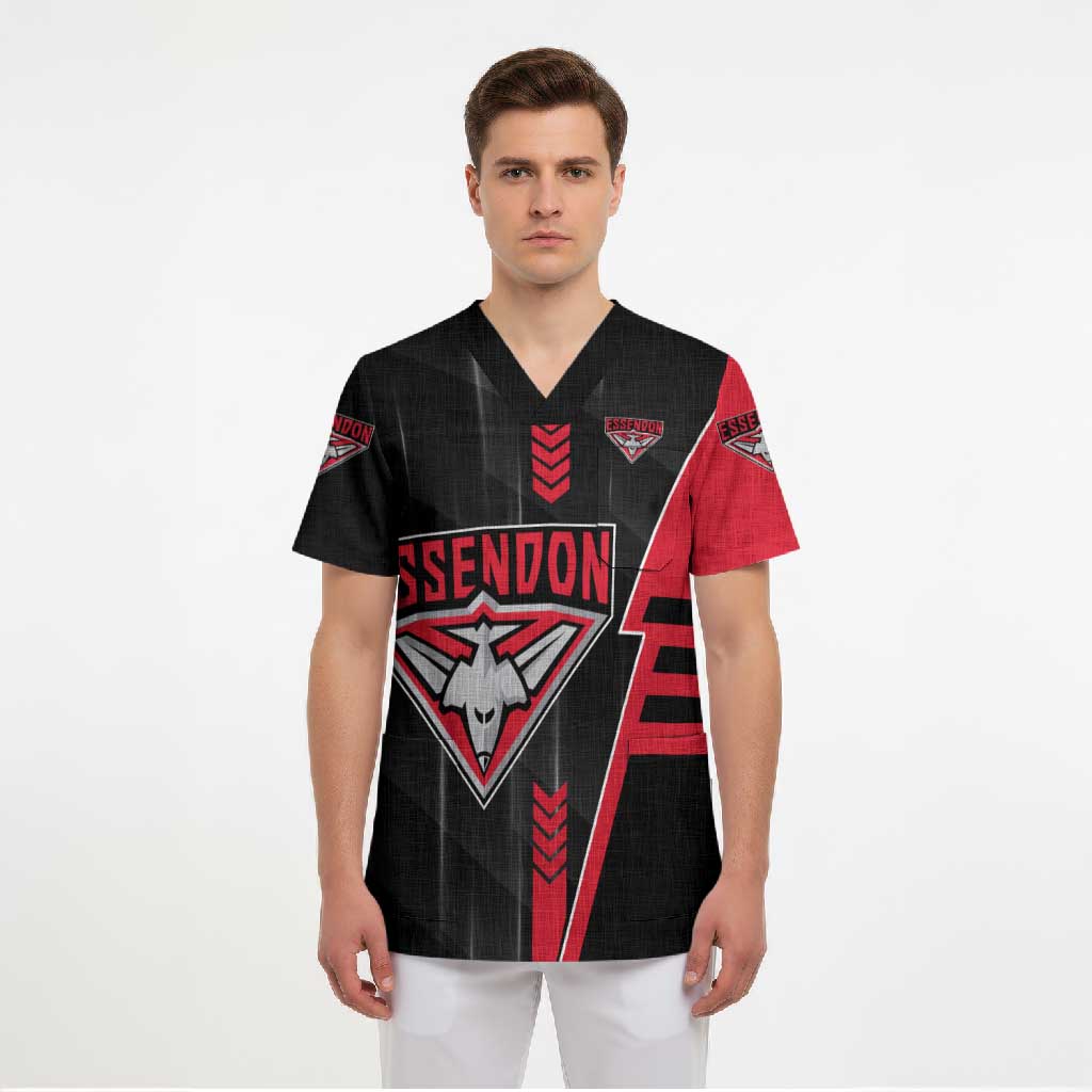 Personalized Essendon Bombers Scrub Top Modern Geometric Sports Graphic Style