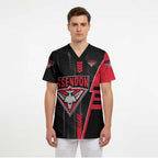Personalized Essendon Bombers Scrub Top Modern Geometric Sports Graphic Style