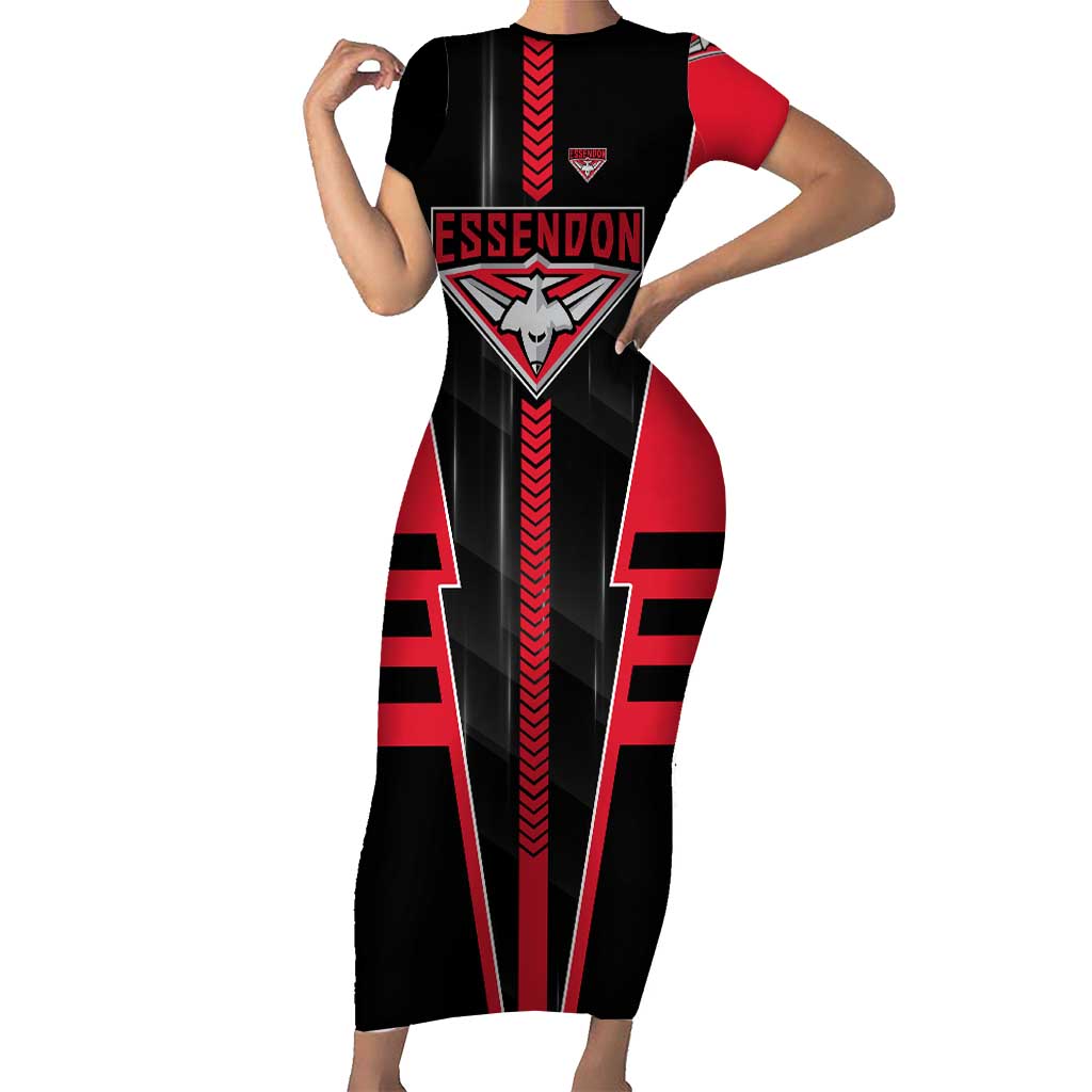Personalized Essendon Bombers Short Sleeve Bodycon Dress Modern Geometric Sports Graphic Style