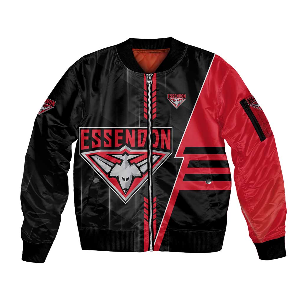 Personalized Essendon Bombers Sleeve Zip Bomber Jacket Modern Geometric Sports Graphic Style