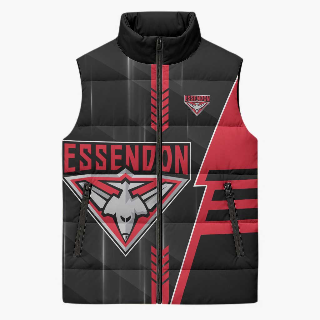 Personalized Essendon Bombers Sleeveless Puffer Jacket Modern Geometric Sports Graphic Style