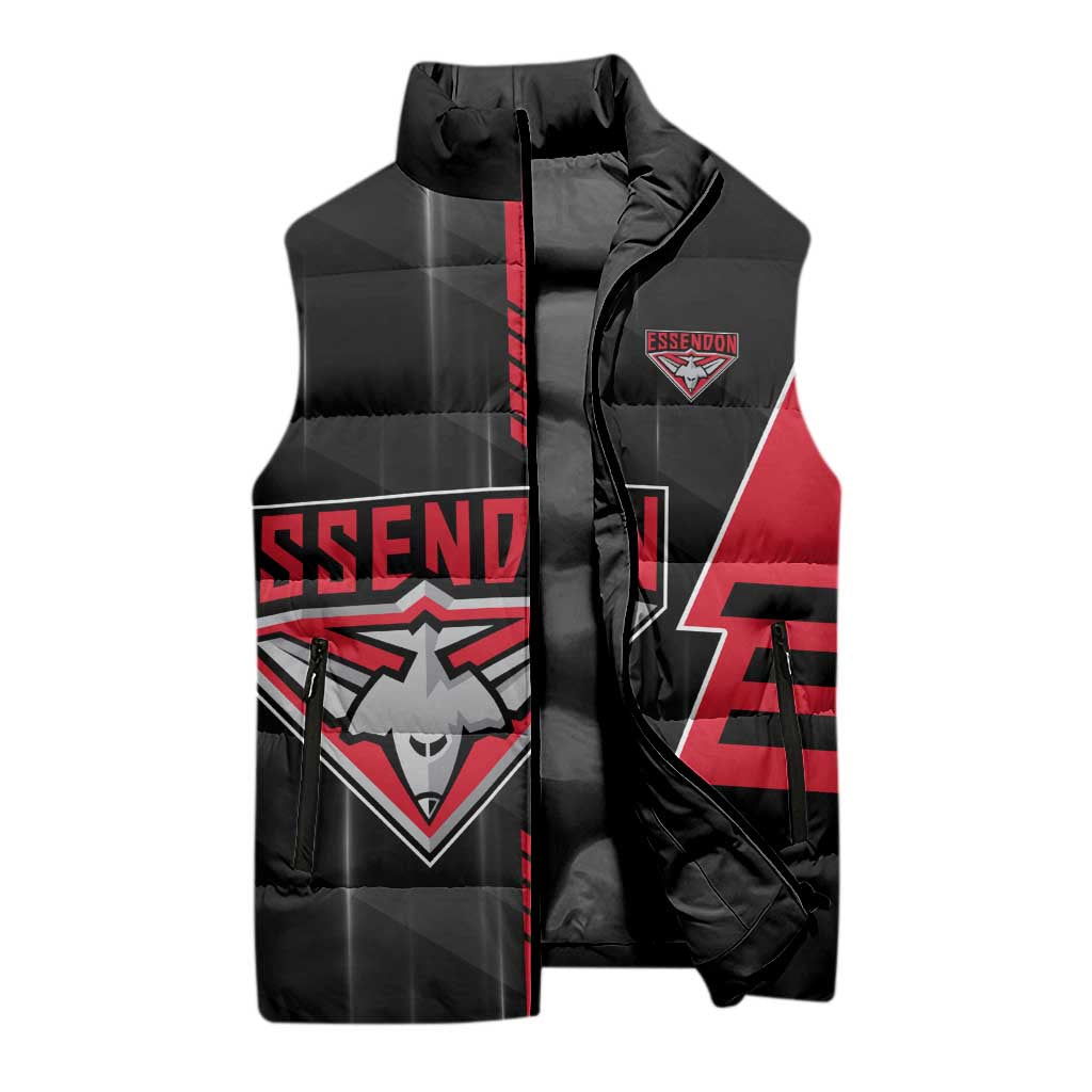 Personalized Essendon Bombers Sleeveless Puffer Jacket Modern Geometric Sports Graphic Style