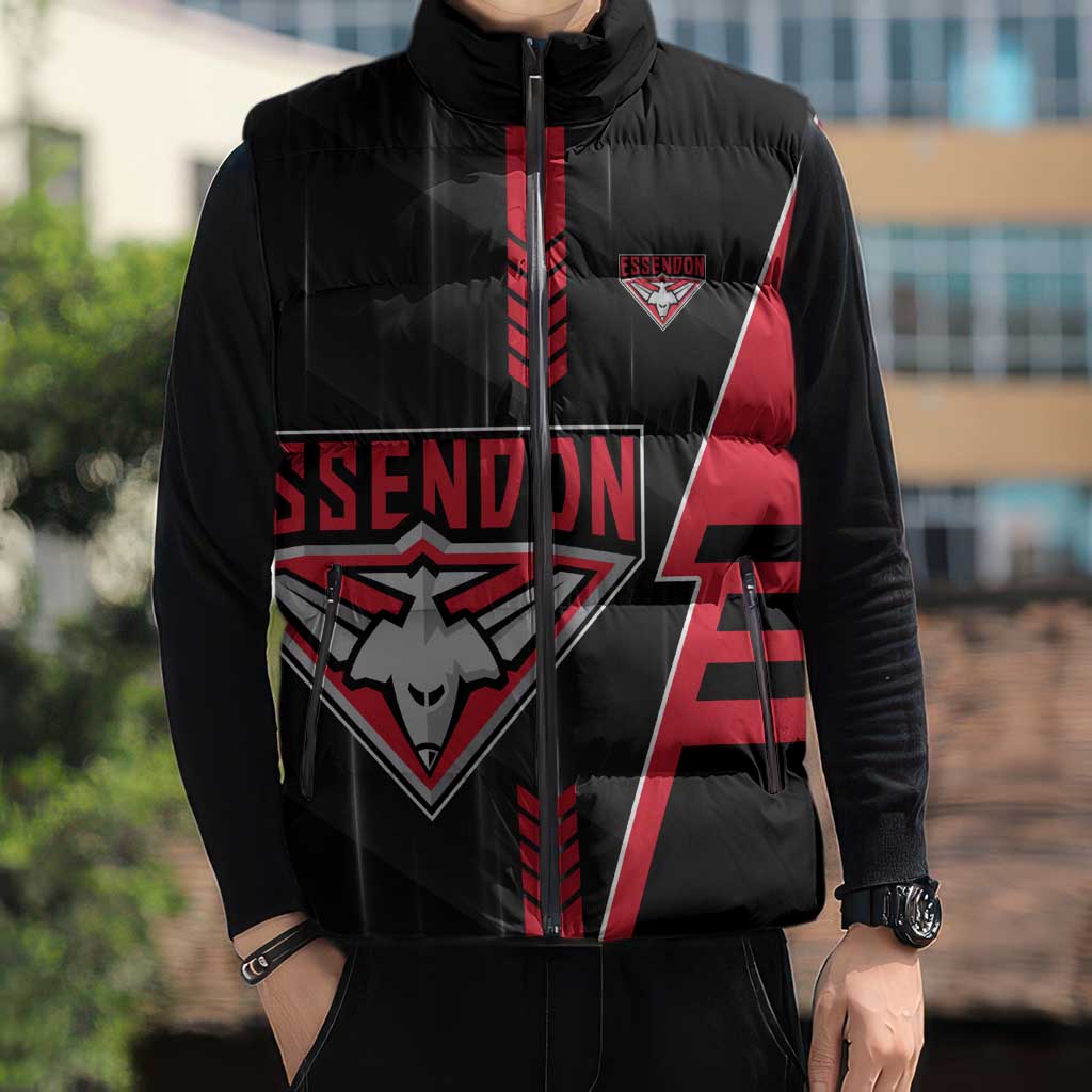 Personalized Essendon Bombers Sleeveless Puffer Jacket Modern Geometric Sports Graphic Style