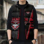 Personalized Essendon Bombers Sleeveless Puffer Jacket Modern Geometric Sports Graphic Style