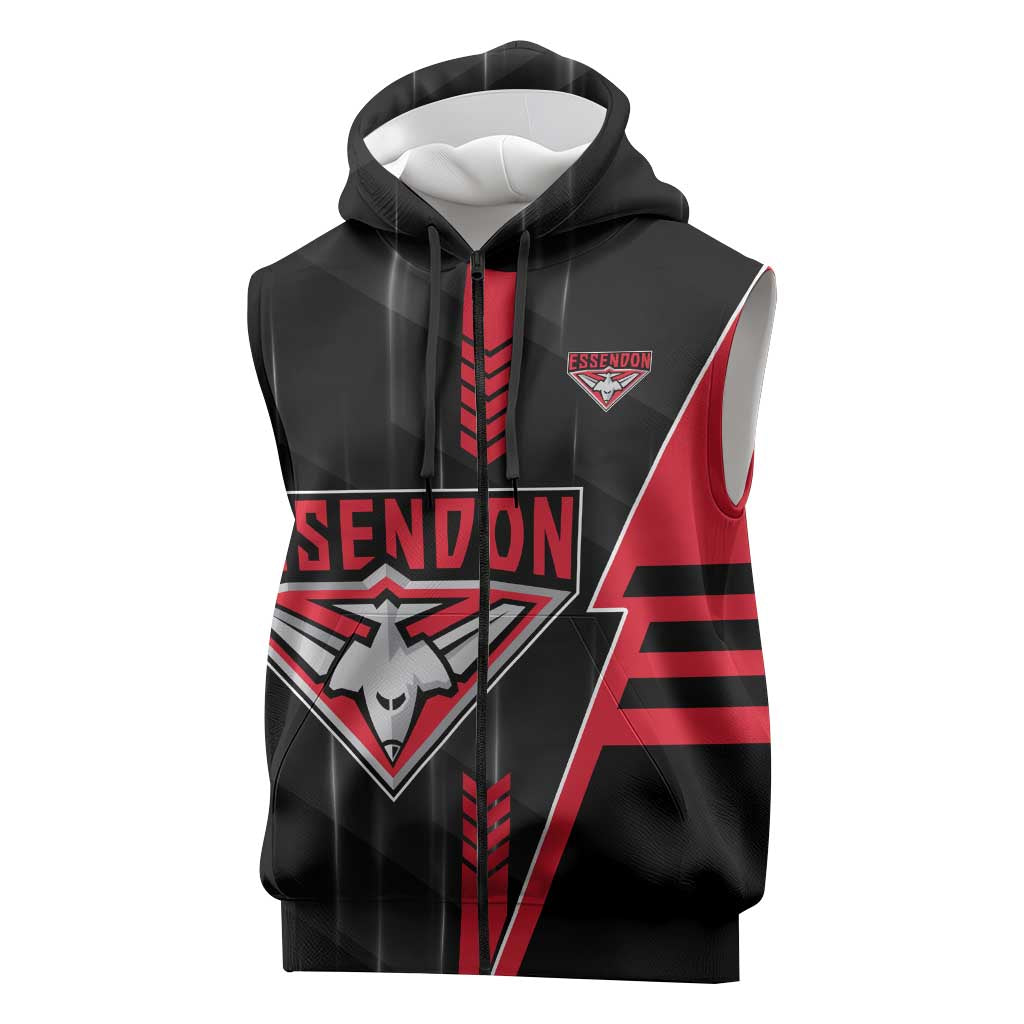Personalized Essendon Bombers Sleeveless Zip Hoodie Modern Geometric Sports Graphic Style