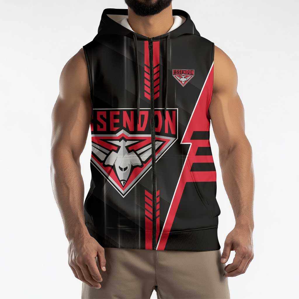 Personalized Essendon Bombers Sleeveless Zip Hoodie Modern Geometric Sports Graphic Style