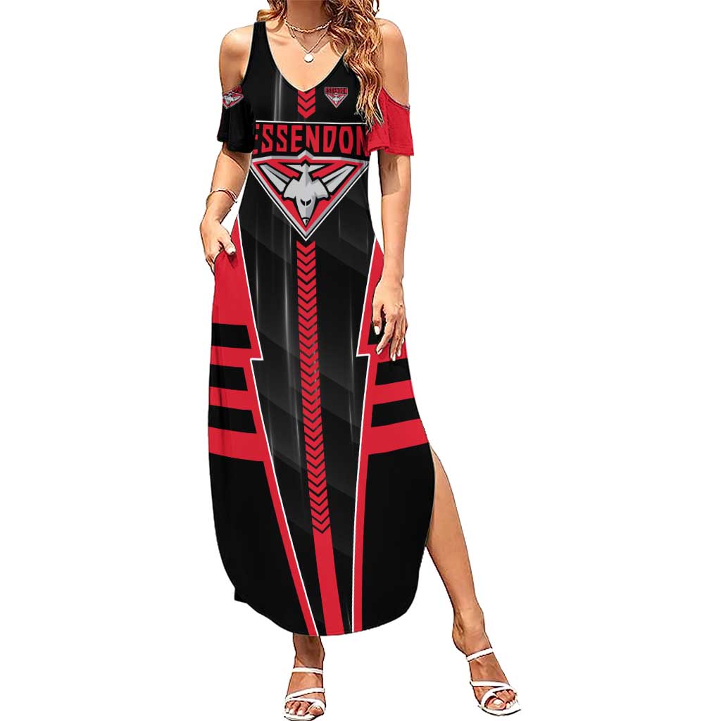 Personalized Essendon Bombers Summer Maxi Dress Modern Geometric Sports Graphic Style