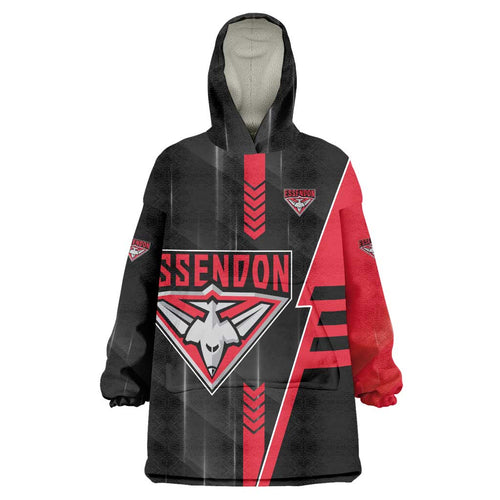 Personalized Essendon Bombers Wearable Blanket Hoodie Modern Geometric Sports Graphic Style