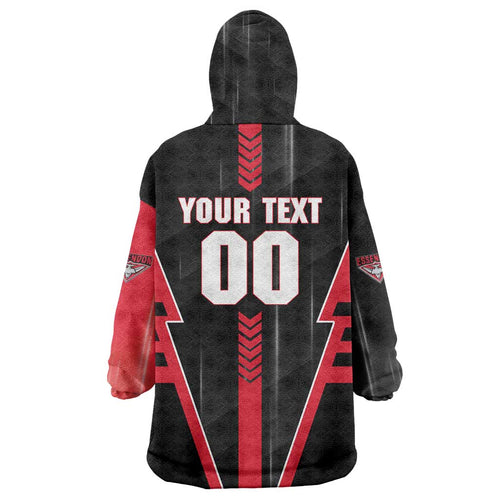 Personalized Essendon Bombers Wearable Blanket Hoodie Modern Geometric Sports Graphic Style