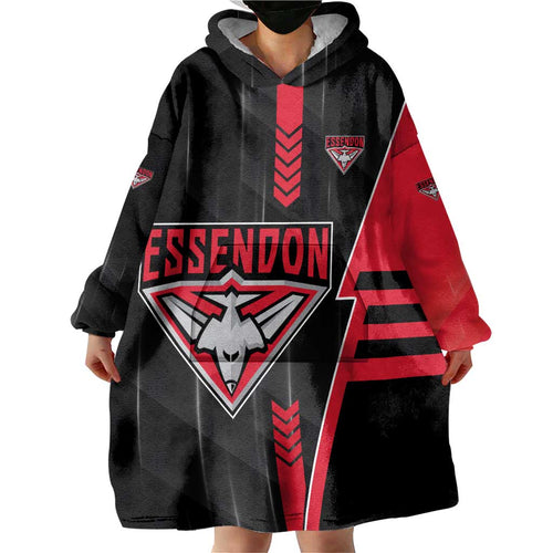 Personalized Essendon Bombers Wearable Blanket Hoodie Modern Geometric Sports Graphic Style